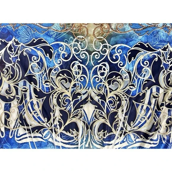 Live and Let Live Boho Beaded V-Neck Scroll Print Dress Women's Size L - Picture 2 of 10